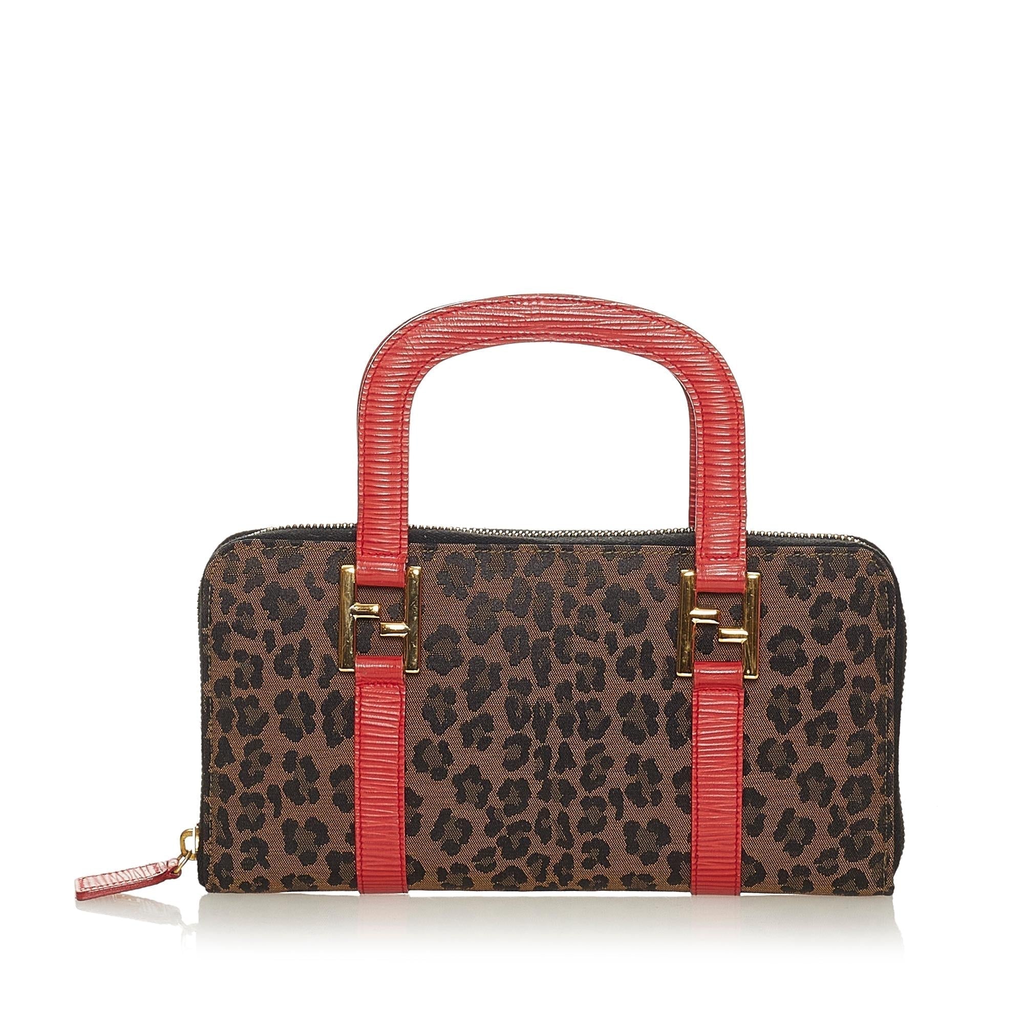 FNDI Leopard Print Canvas Handbag (SHG-27780)