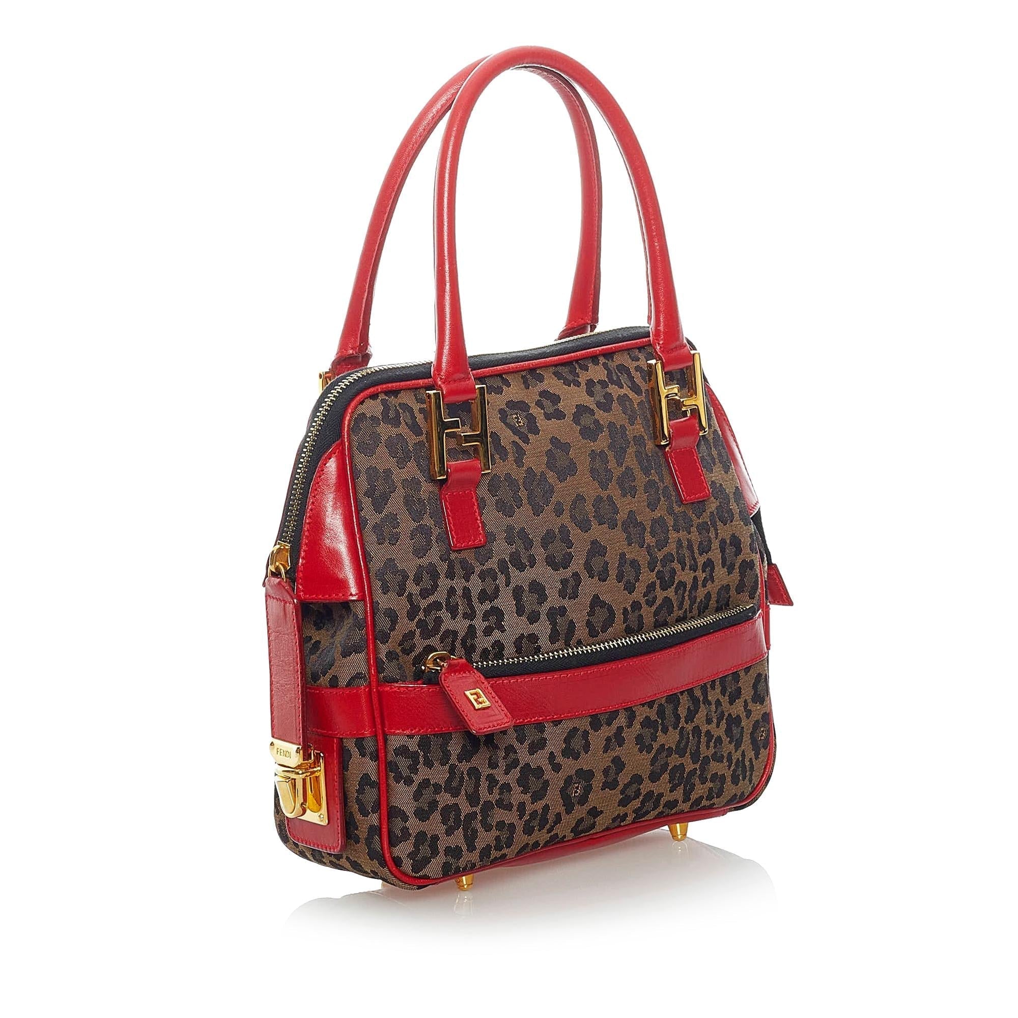 FNDI Leopard Print Nylon Satchel (SHG-37306)