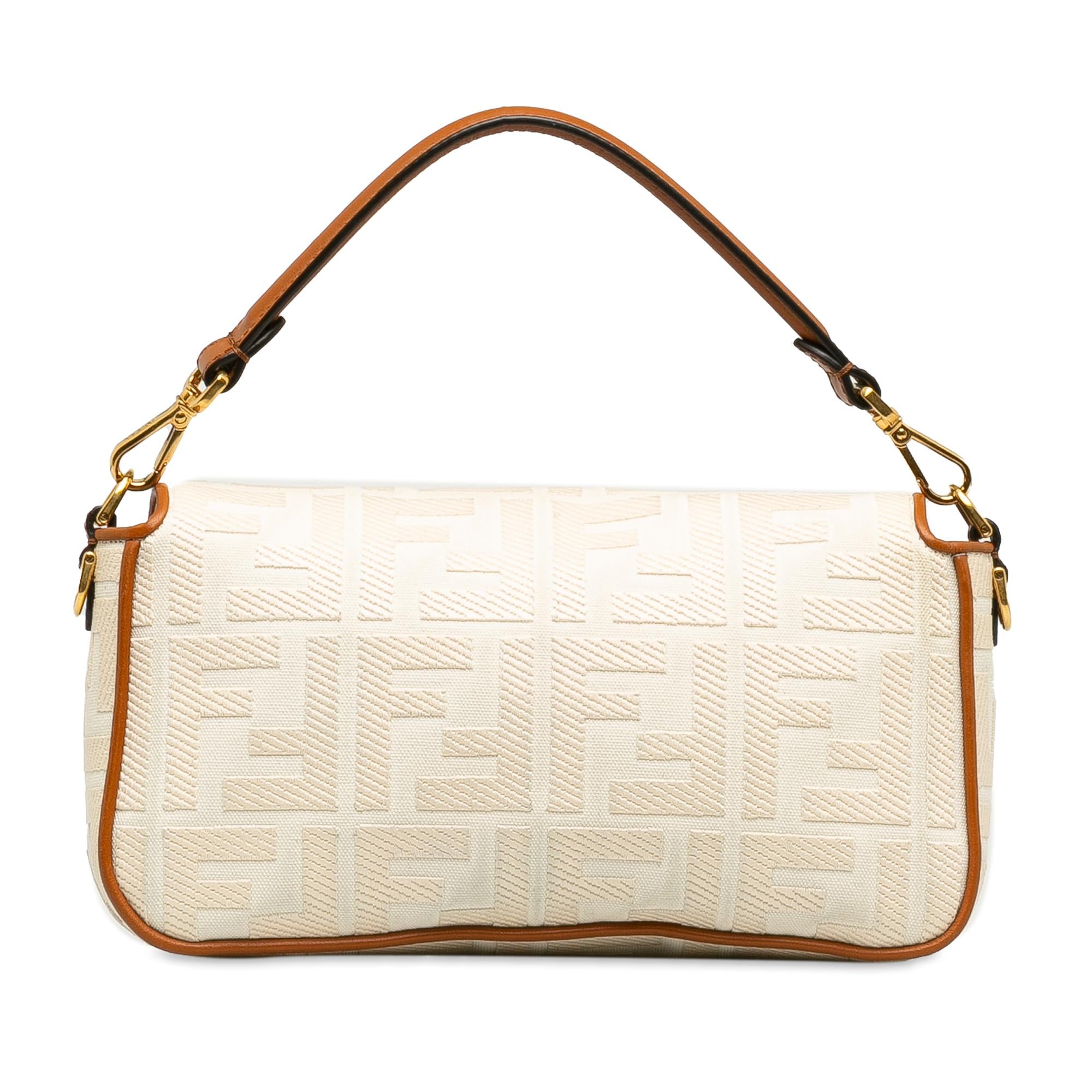FNDI Medium Embossed Canvas FF Baguette (SHG-K9Z8RL)