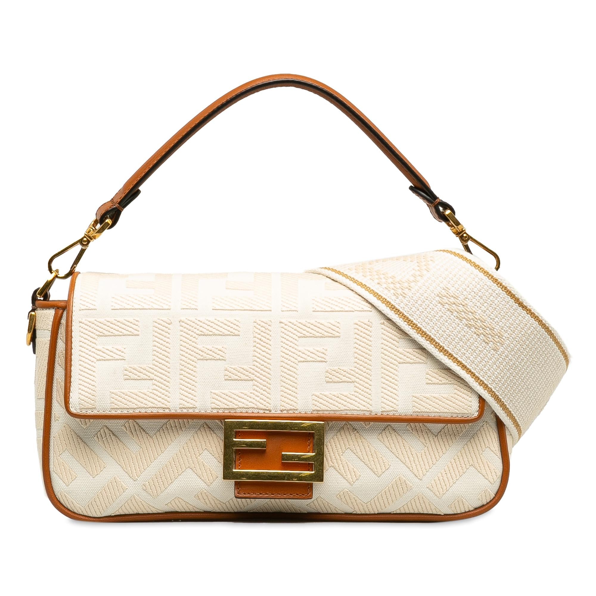 FNDI Medium Embossed Canvas FF Baguette (SHG-K9Z8RL)