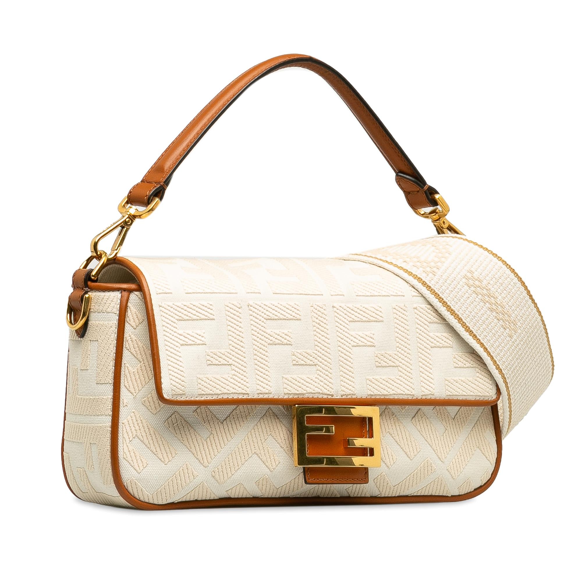 FNDI Medium Embossed Canvas FF Baguette (SHG-K9Z8RL)