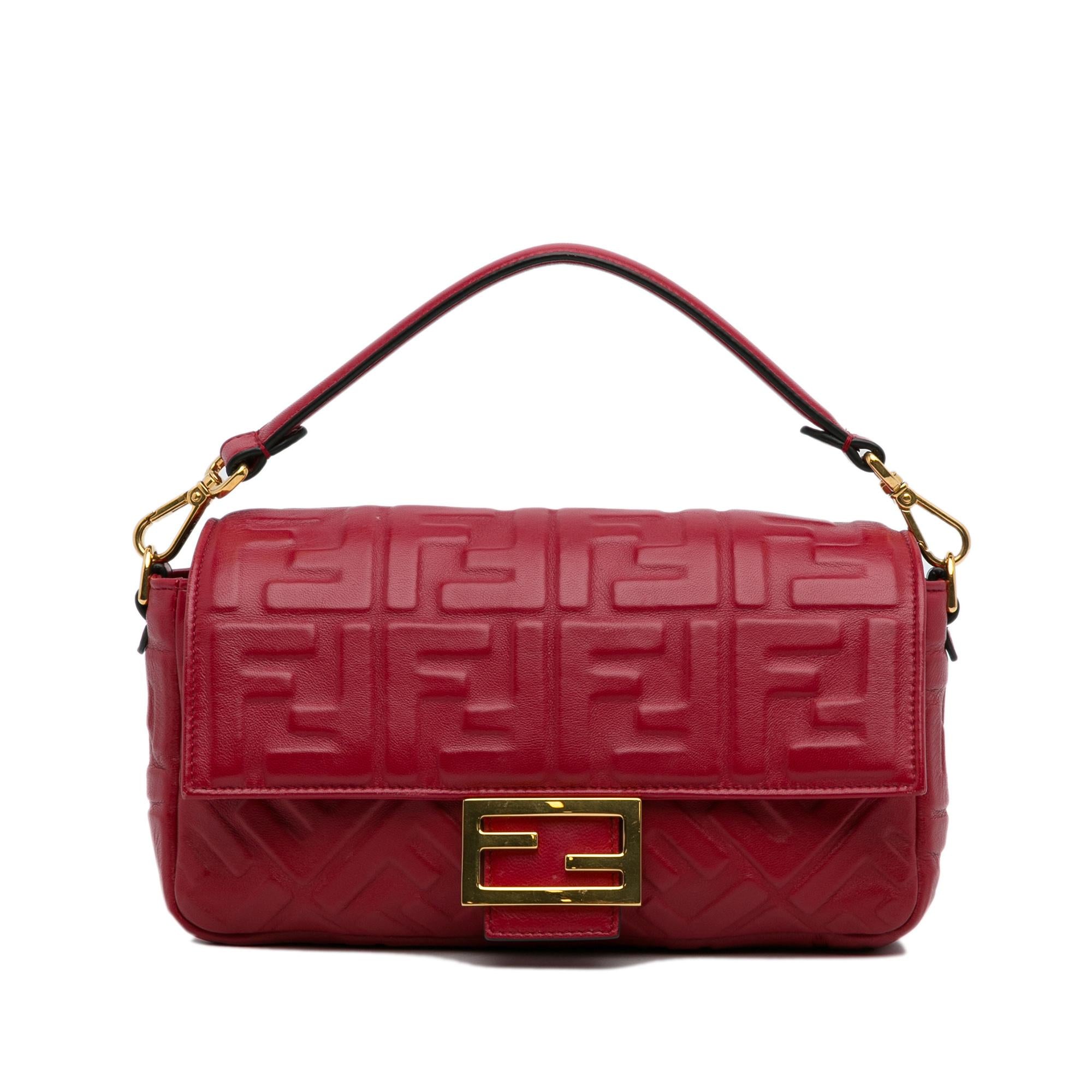 FNDI Medium Embossed Zucca Baguette (SHG-nWpDEM)