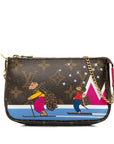 Brown LV Monogram Bears on Skis Christmas Animation Mini Pochette Accessories Shoulder Bag