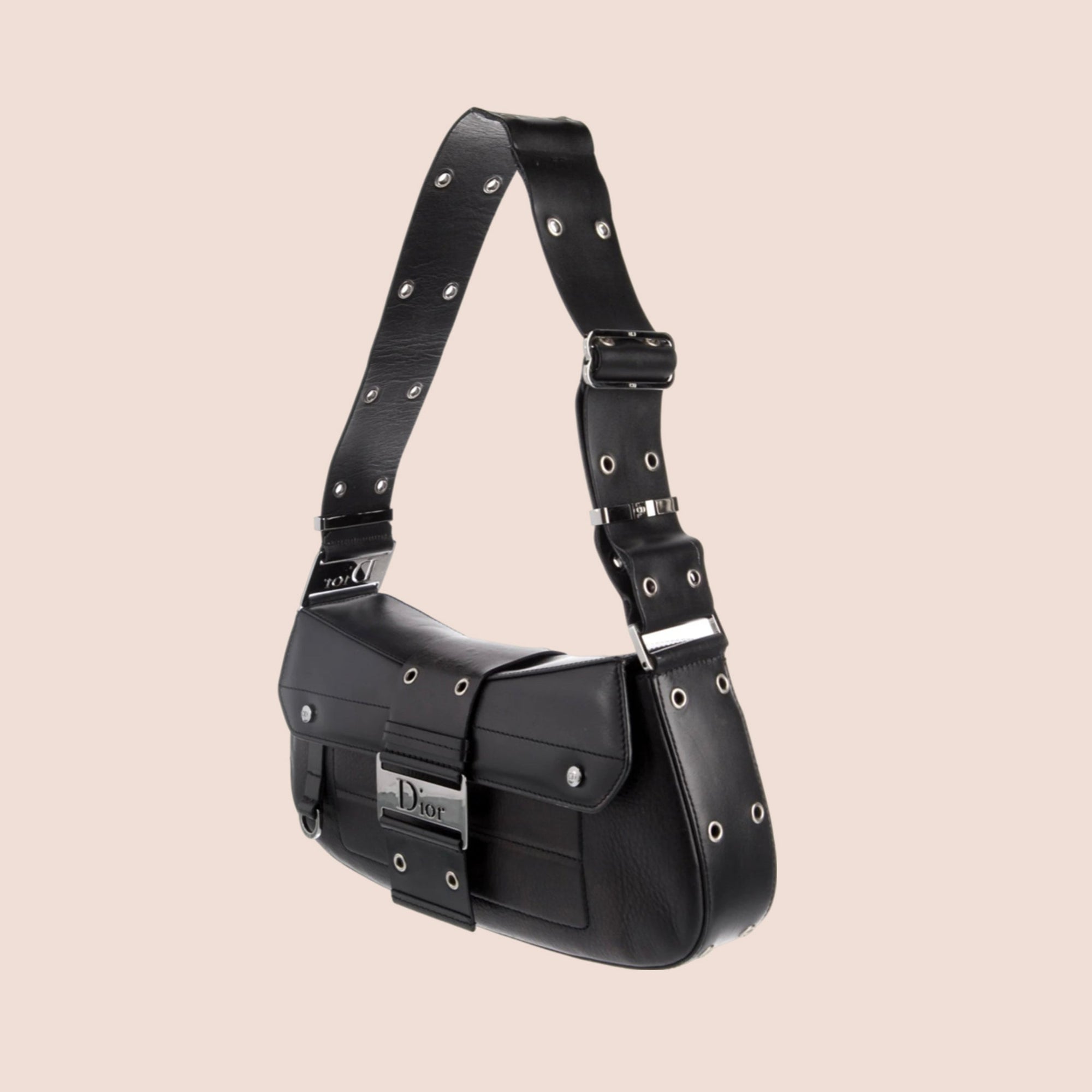 CHRISTIAN DOR BLACK LEATHER STREET CHIC COLUMBUS BAG