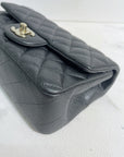 CHNL Quilted Mini Rectangular Flap Dark Grey Caviar Gold Hardware 18S