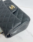 CHNL Quilted Mini Rectangular Flap Dark Grey Caviar Gold Hardware 18S