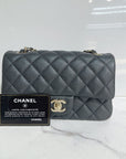 CHNL Quilted Mini Rectangular Flap Dark Grey Caviar Gold Hardware 18S