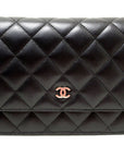 CHNL Black Quilted Lambskin Leather Wallet On Chain WOC Messenger Bag