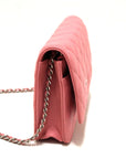 CHNL Pink Quilted Lambskin Leather Wallet On Chain WOC Messenger Bag