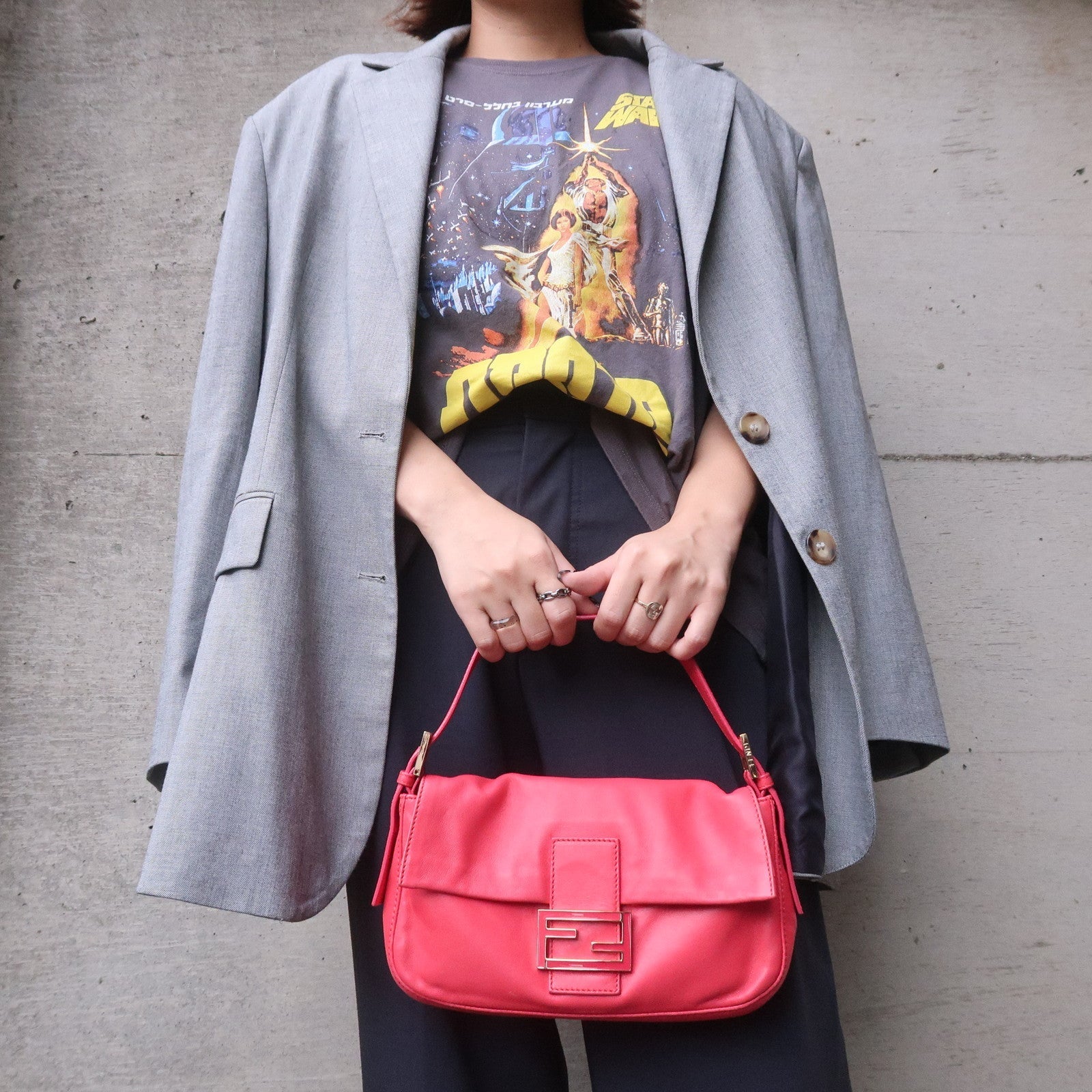 FNDI Mamma Baguette Leather Hand Bag Shoulder Bag Pink 8BR600