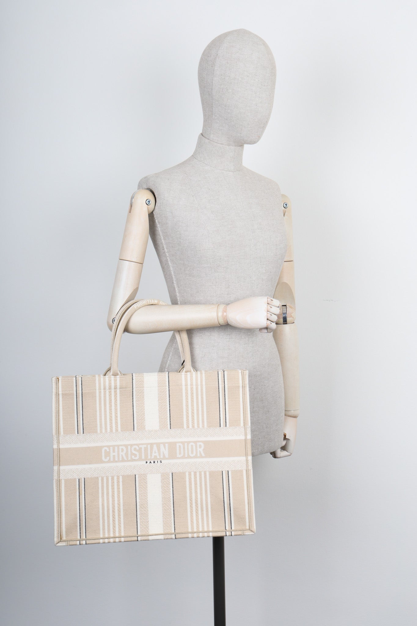 CHRISTIAN DOR Book Tote Striped Ivory