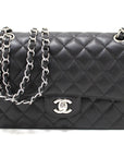 CHNL Classic Black Quilted Caviar Leather Classic Medium Double Flap Bag