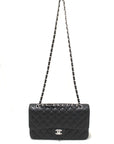 CHNL Classic Black Quilted Caviar Leather Classic Medium Double Flap Bag