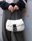 FNDI Mamma Baguette Knit Leather Shoulder Bag White Black 16059