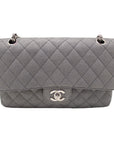 CHNL Grey Glitter Canvas Medium Classic Flap Shoulder Chain Bag
