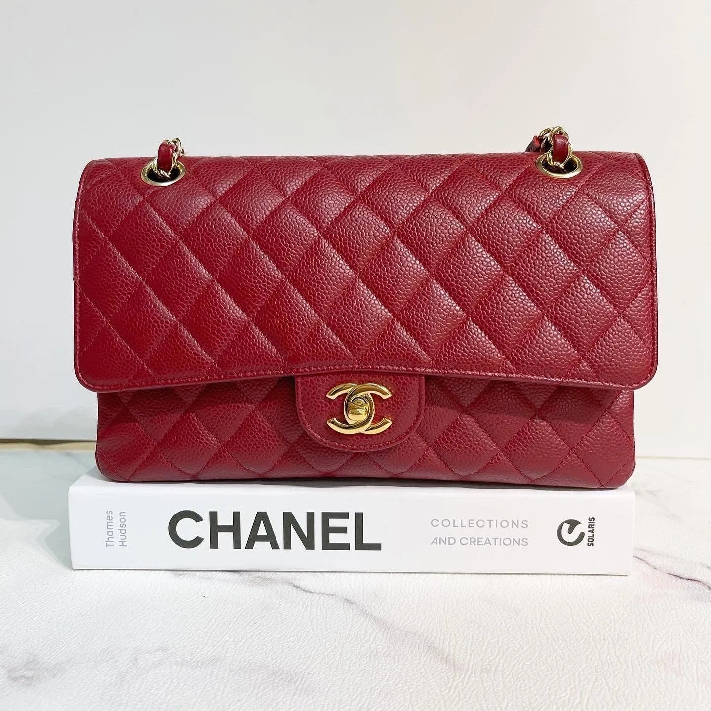 CHNL Medium Classic Flap in Cherry Red Caviar AGHW