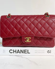 CHNL Medium Classic Flap in Cherry Red Caviar AGHW