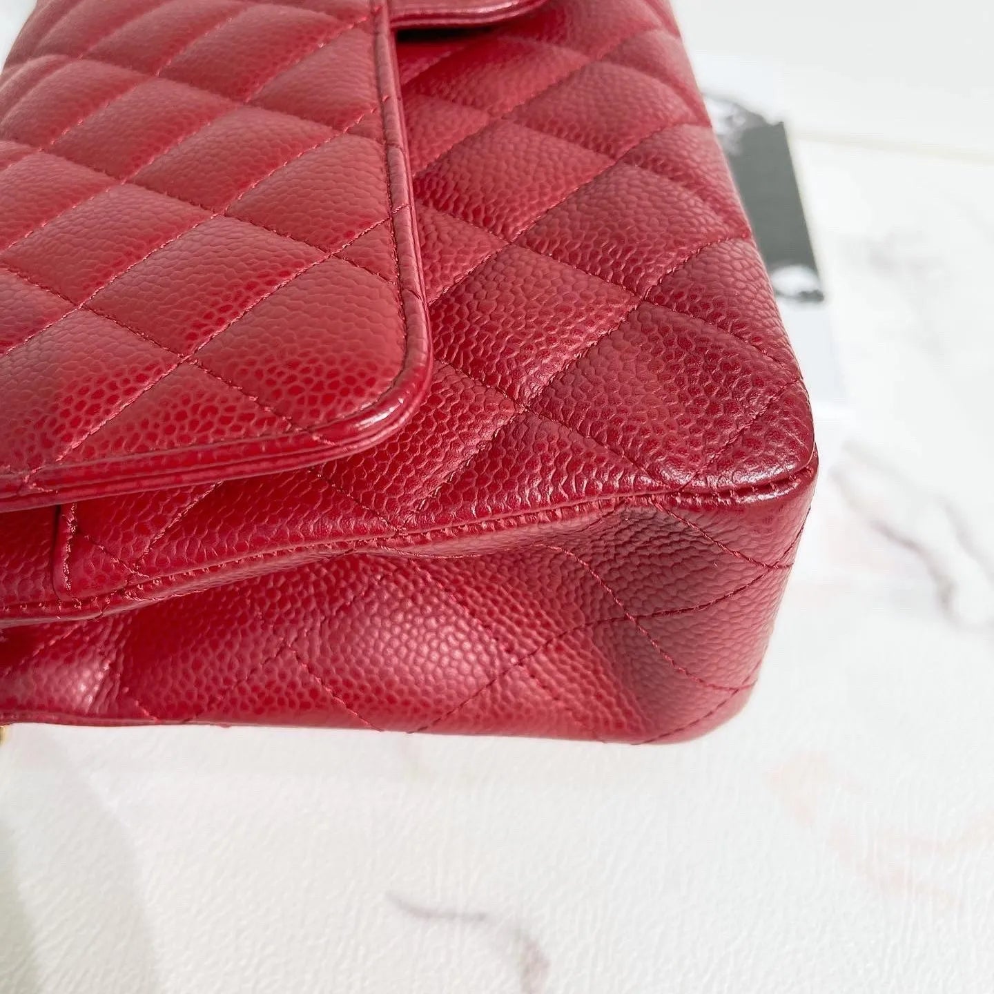 CHNL Medium Classic Flap in Cherry Red Caviar AGHW