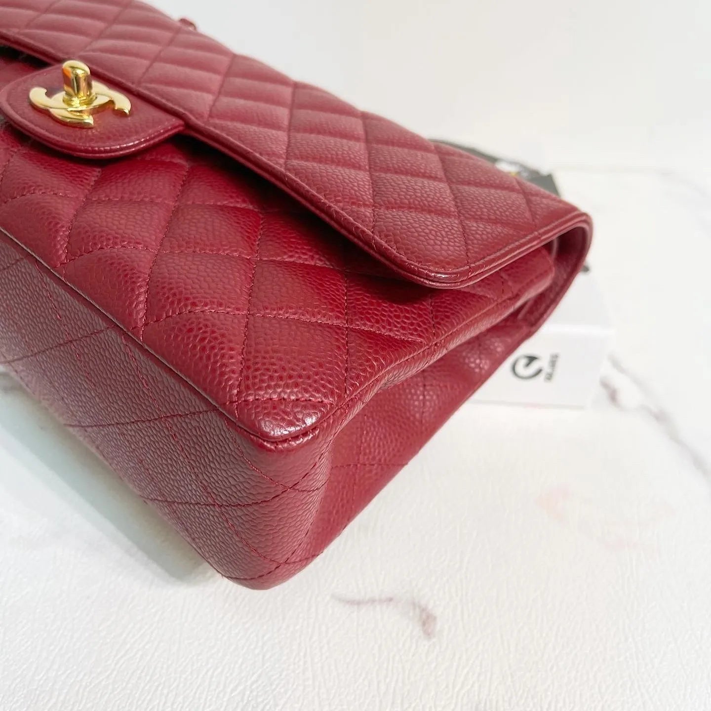 CHNL Medium Classic Flap in Cherry Red Caviar AGHW