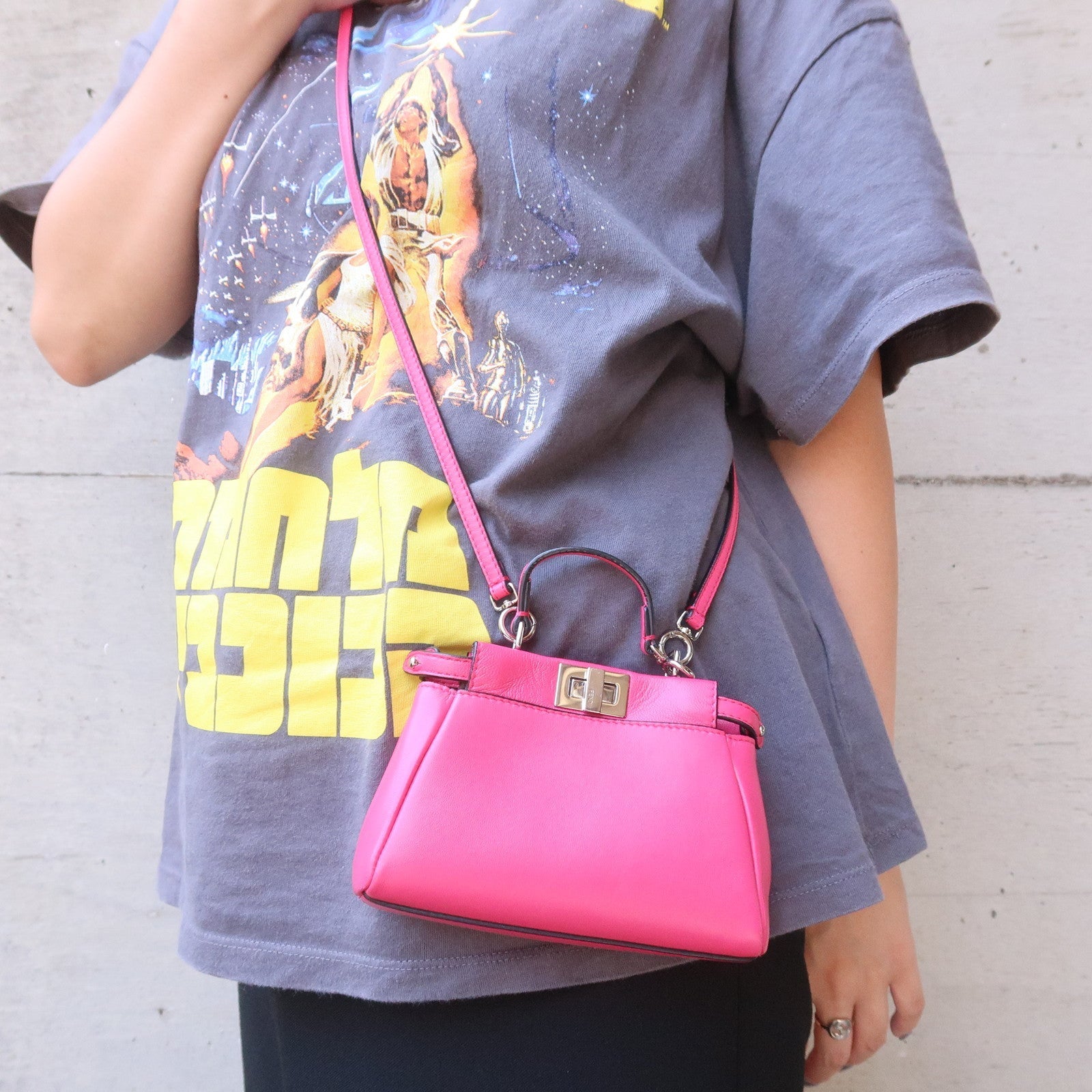 FNDI Leather Micro Peekaboo 2Way Bag Hand Bag Pink 8M0355