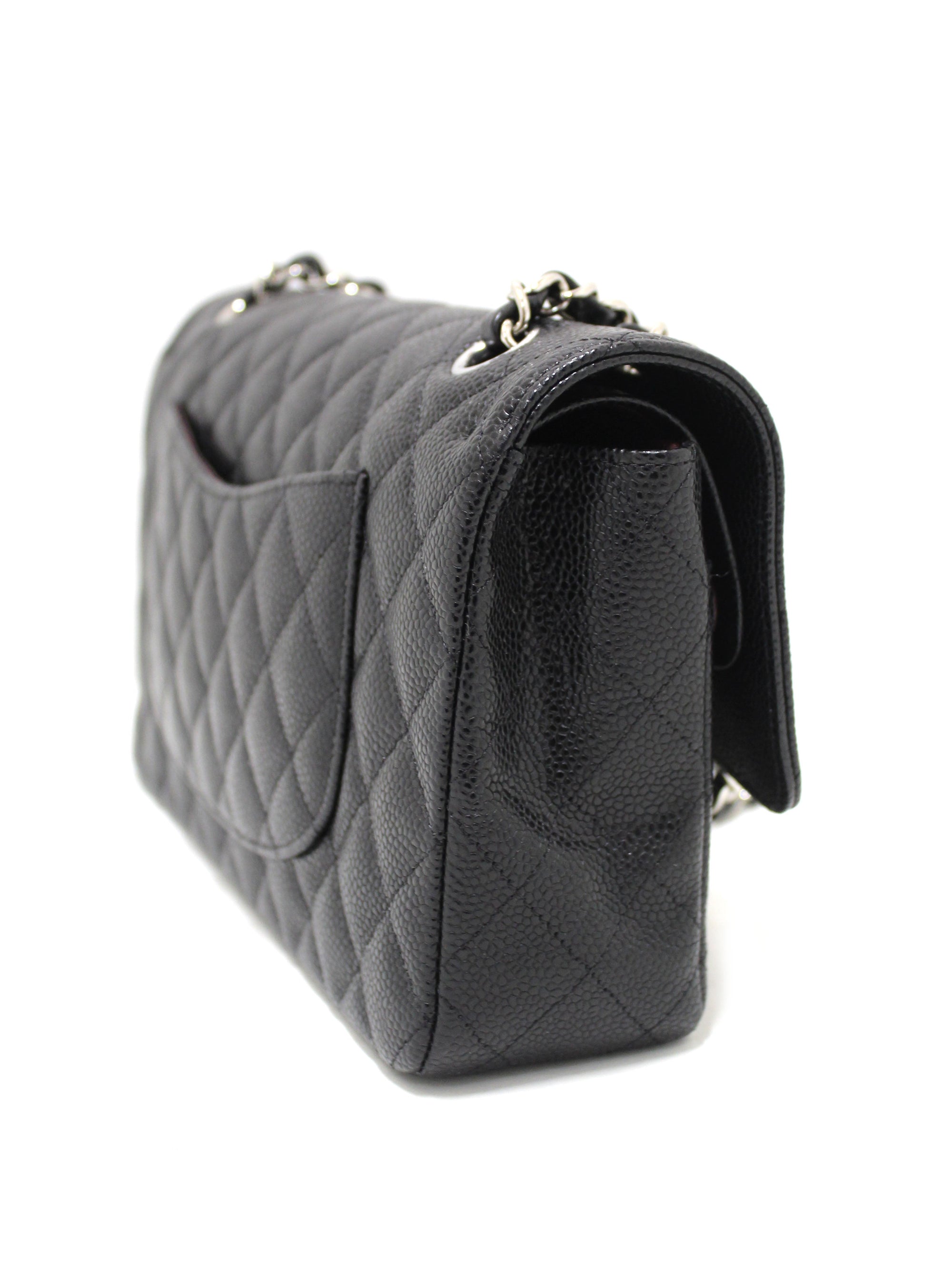 CHNL Classic Black Quilted Caviar Leather Classic Medium Double Flap Bag