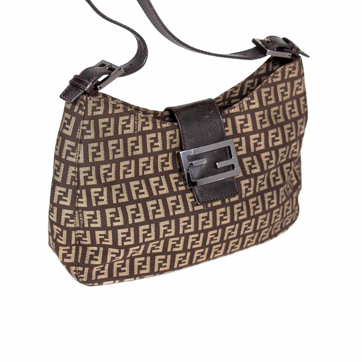 FNDI Leather Trimmed Zucca Baguette
