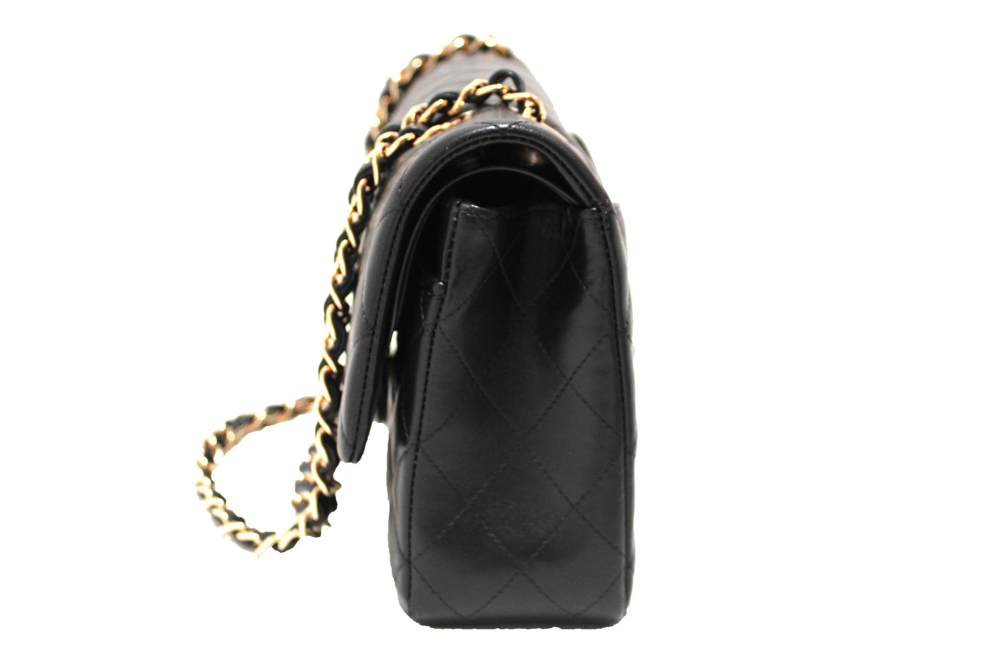 CHNL Classic Black Quilted Lambskin Leather Classic Medium Double Flap Bag
