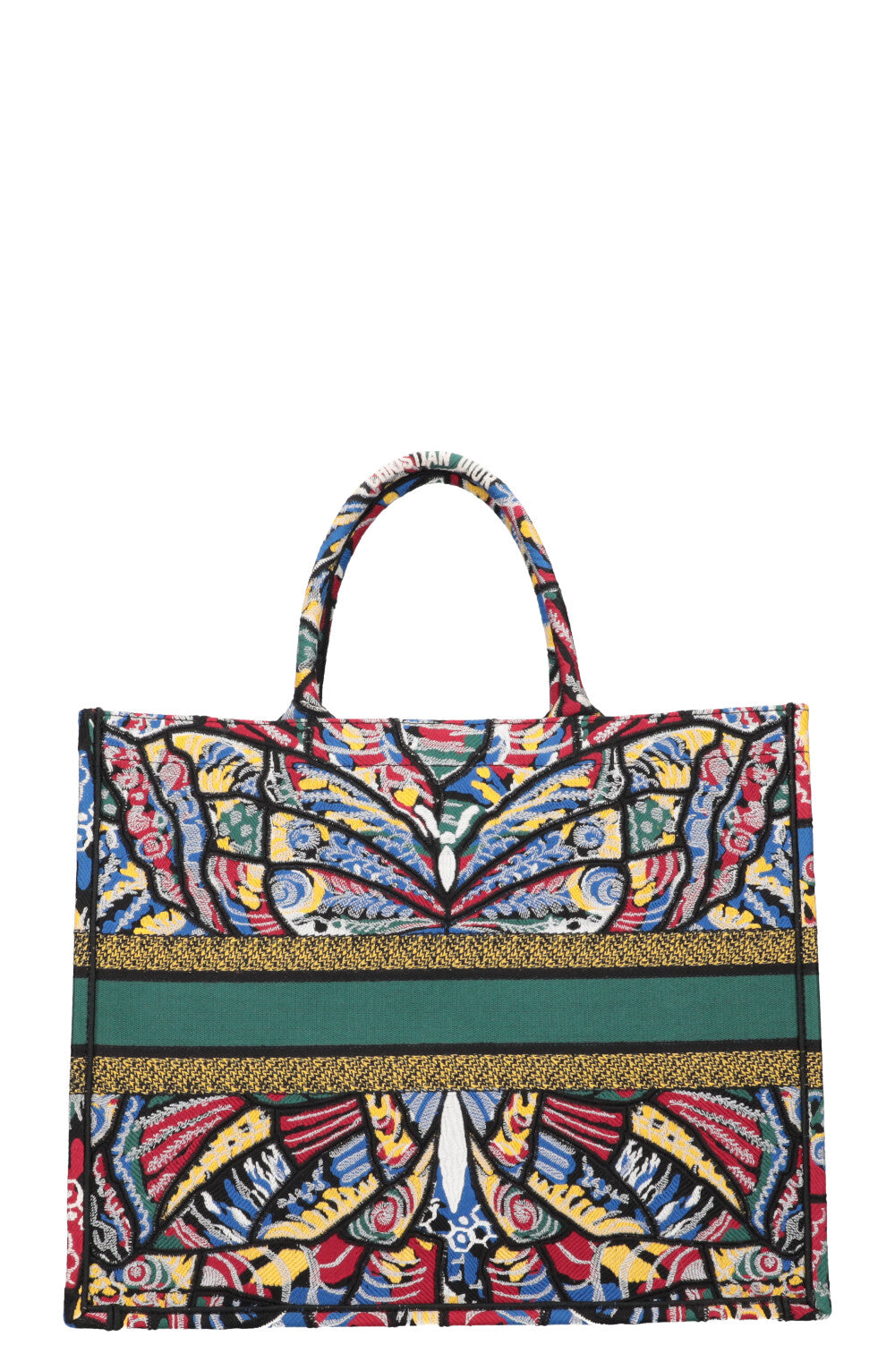 CHRISTIAN DOR Butterfly Book Tote Large Green Blue