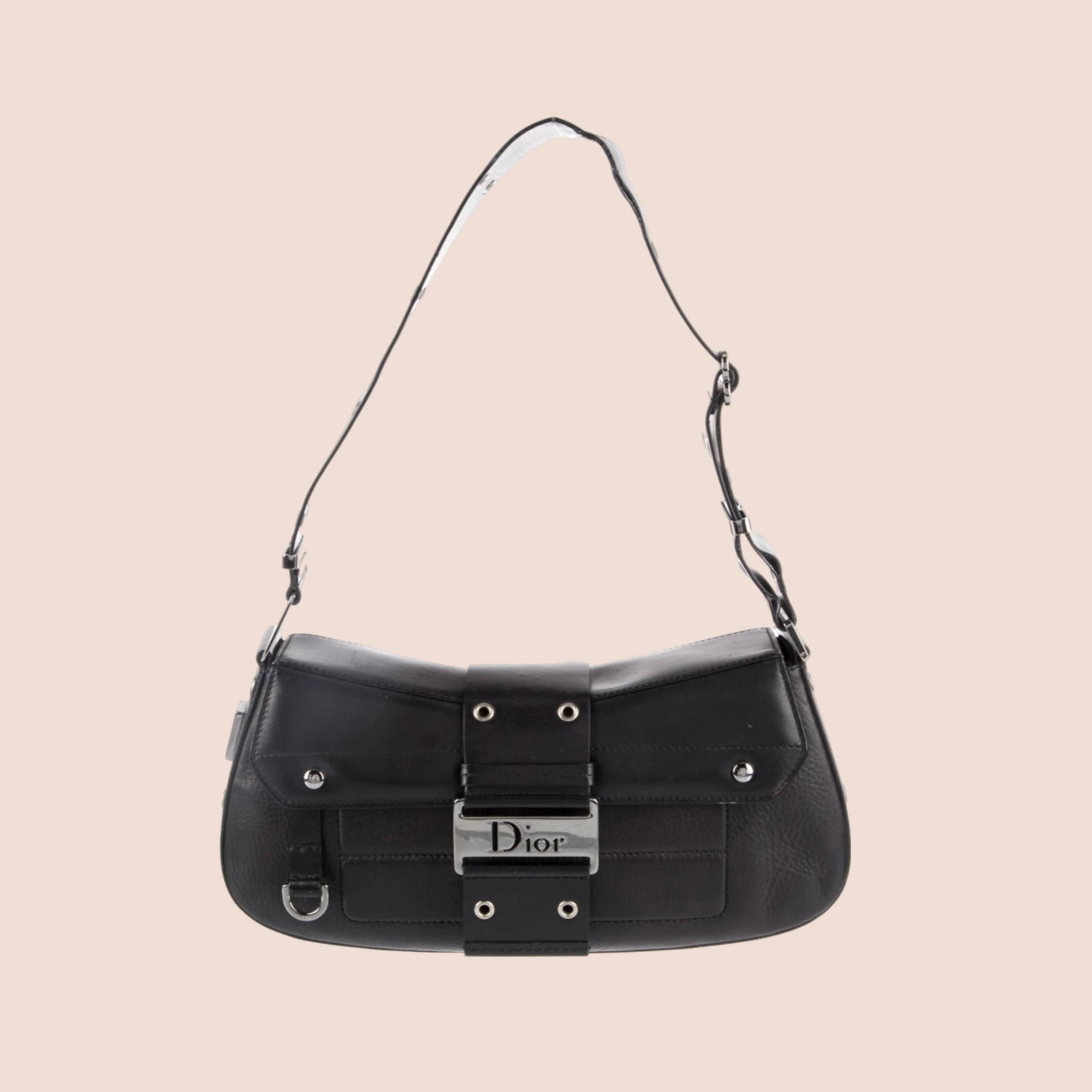 CHRISTIAN DOR BLACK LEATHER STREET CHIC COLUMBUS BAG