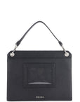 PRD CLUTCH BLACK RETRO RACING LOGO PRINT SAFFIANO LEATHER SILVER HARDWARE, NO CARD & DUST COVER