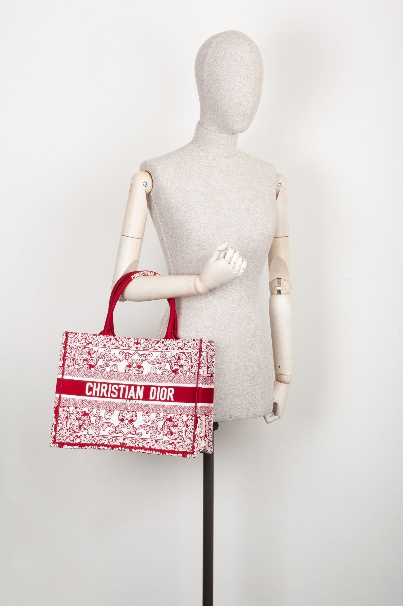CHRISTIAN DOR Book Tote Red &amp; White