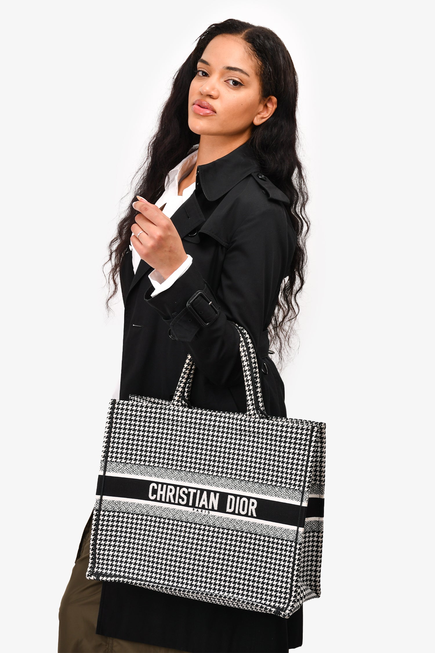 Christian DOR Black/White Houndstooth Patterned Large Book Tote