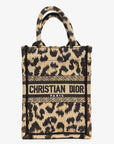 Christian DOR Beige Leopard Canvas Mini Book Tote Phone Bag