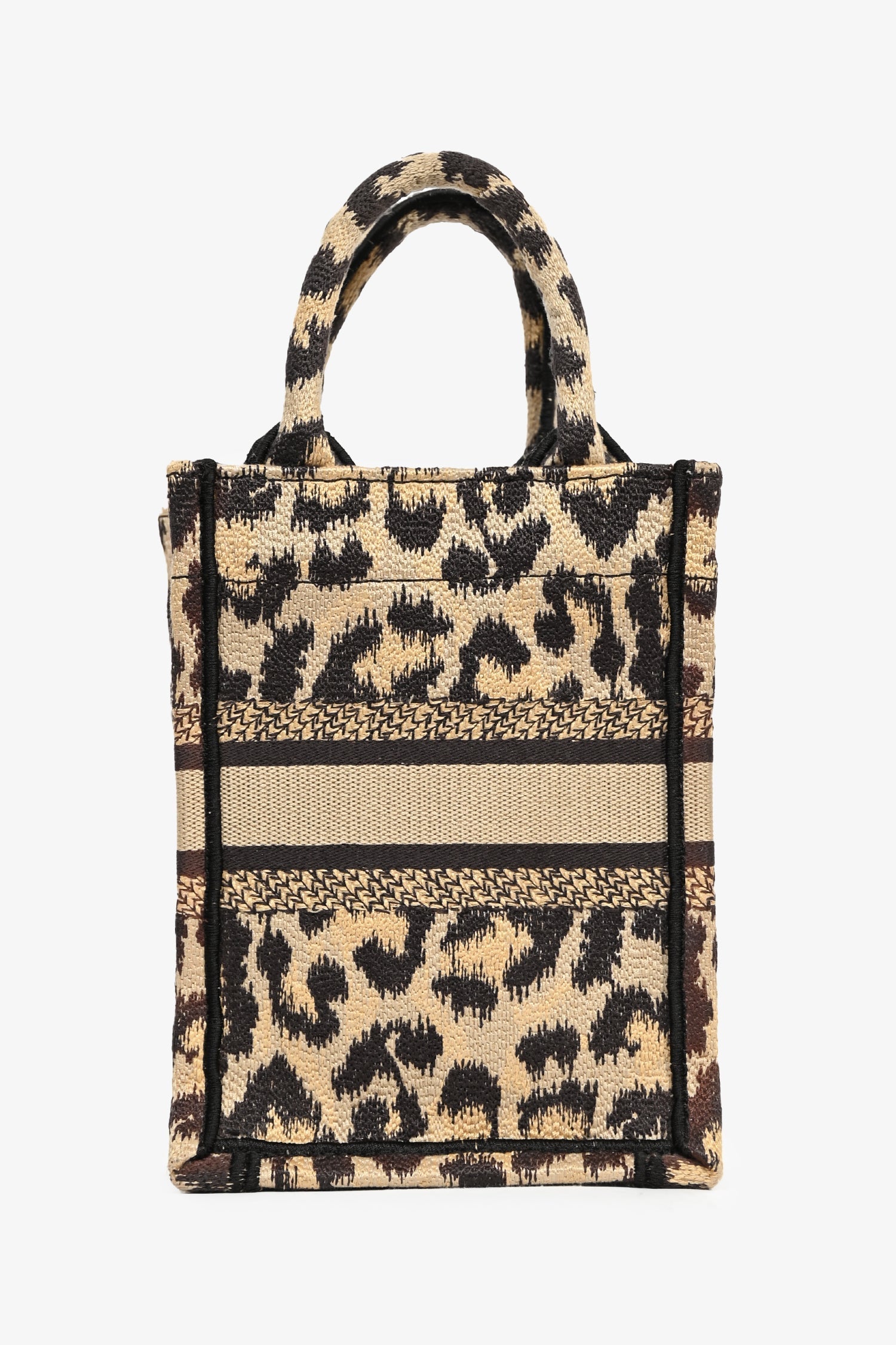 Christian DOR Beige Leopard Canvas Mini Book Tote Phone Bag