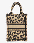 Christian DOR Beige Leopard Canvas Mini Book Tote Phone Bag