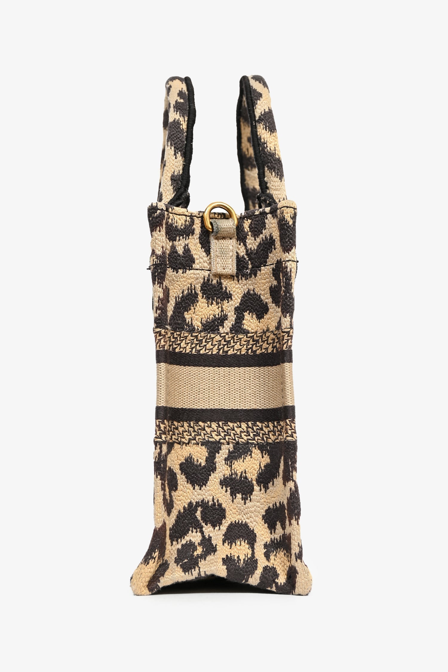 Christian DOR Beige Leopard Canvas Mini Book Tote Phone Bag
