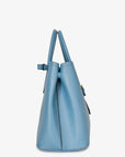 PRD Blue Saffiano Leather Double top Handle Bag with Strap