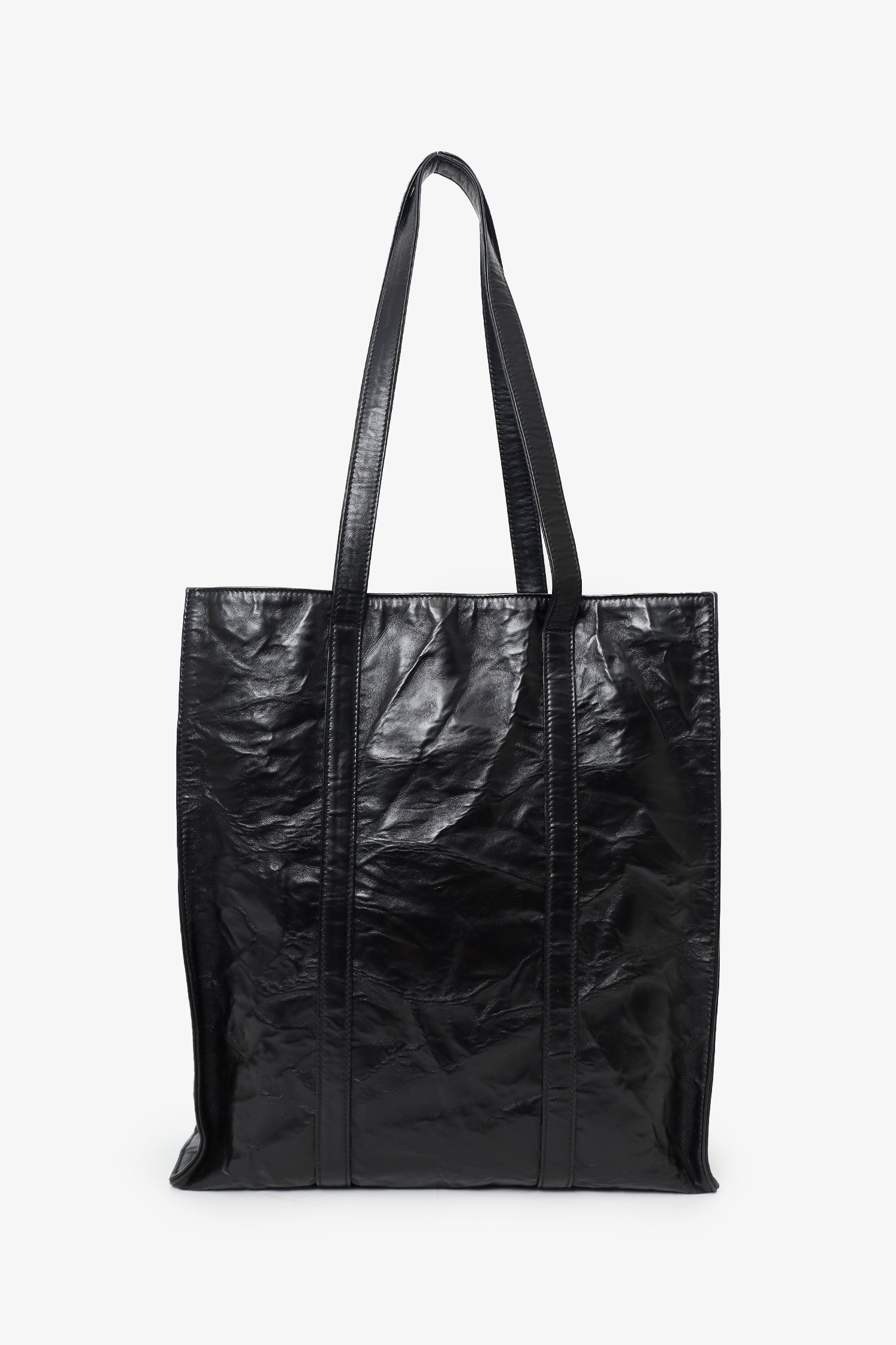 PRD Black Crinkle Nappa Leather Small Tote Bag