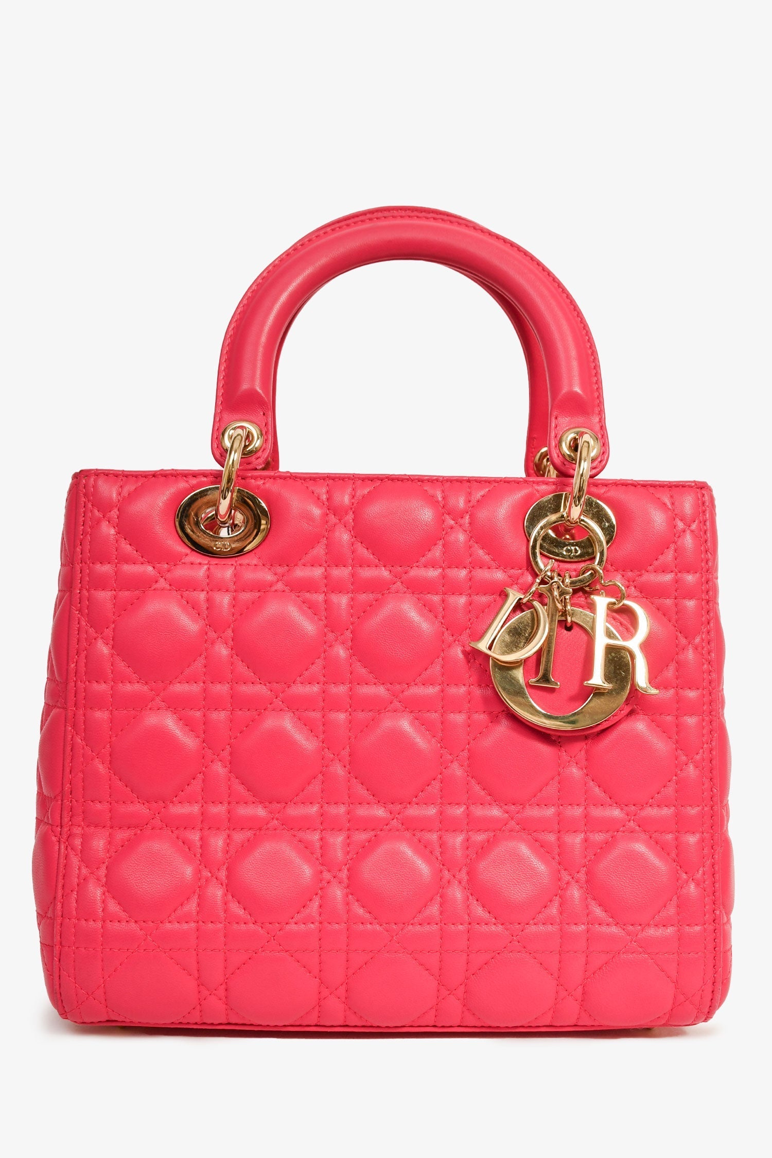 Christian DOR Pink Leather Medium 'Lady DOR' Top Handle Bag