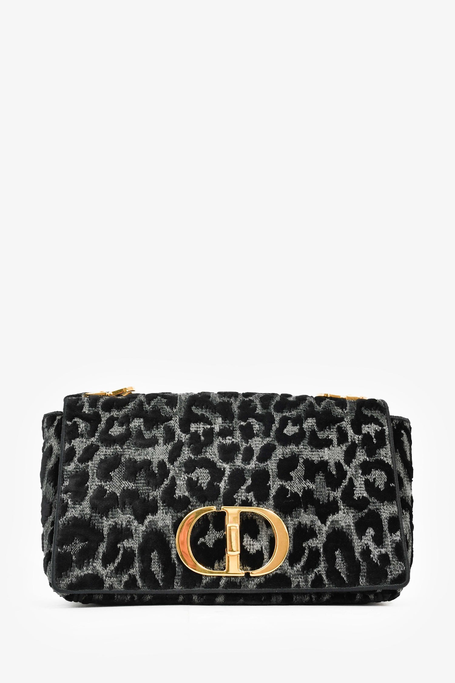 Christian DOR Black Grey Velvet Leopard Print Medium Caro Bag