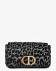 Christian DOR Black Grey Velvet Leopard Print Medium Caro Bag