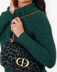 Christian DOR Black Grey Velvet Leopard Print Medium Caro Bag