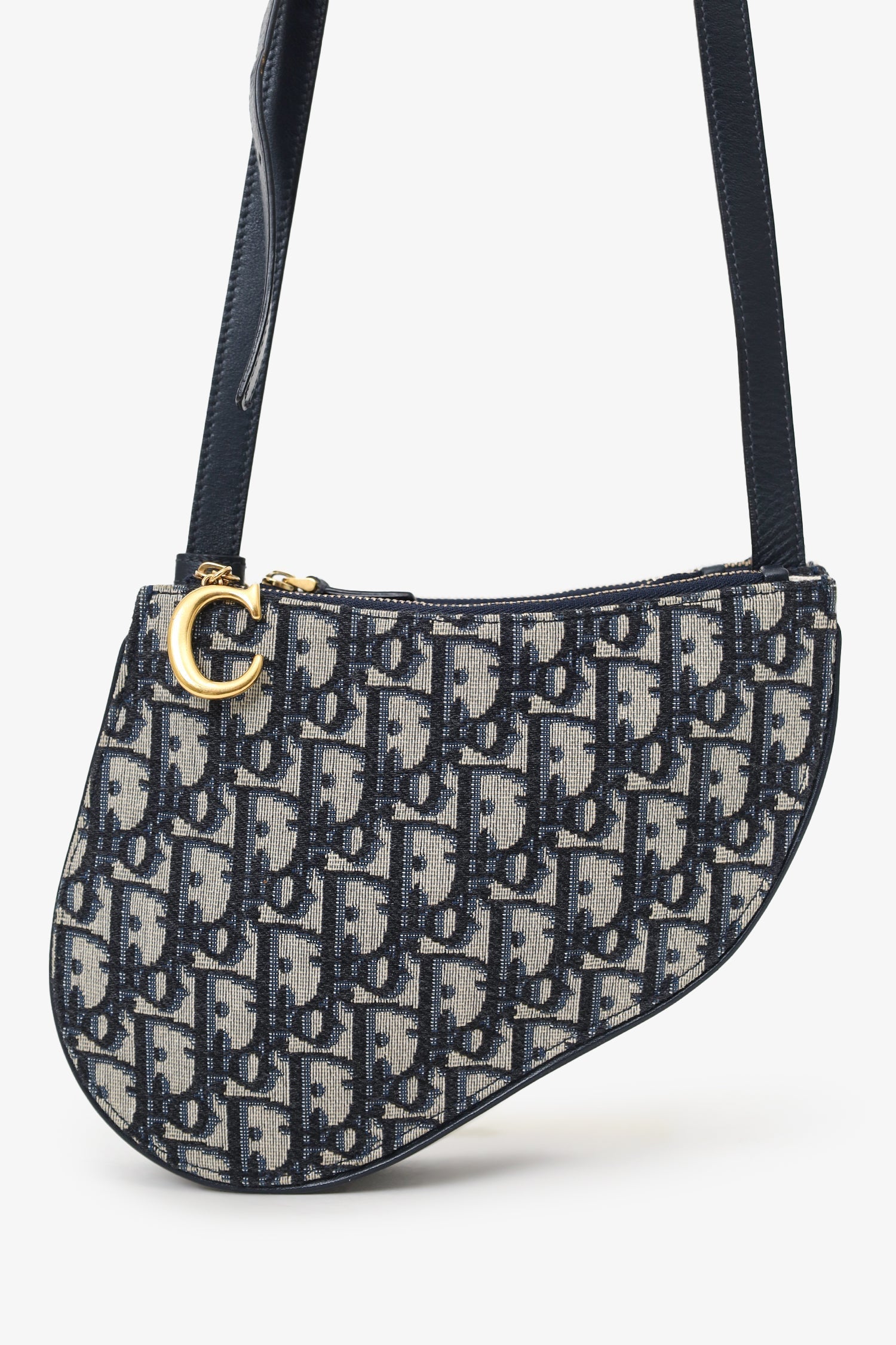 Christian DOR Oblique Canvas Saddle Triple Zip Crossbody bag
