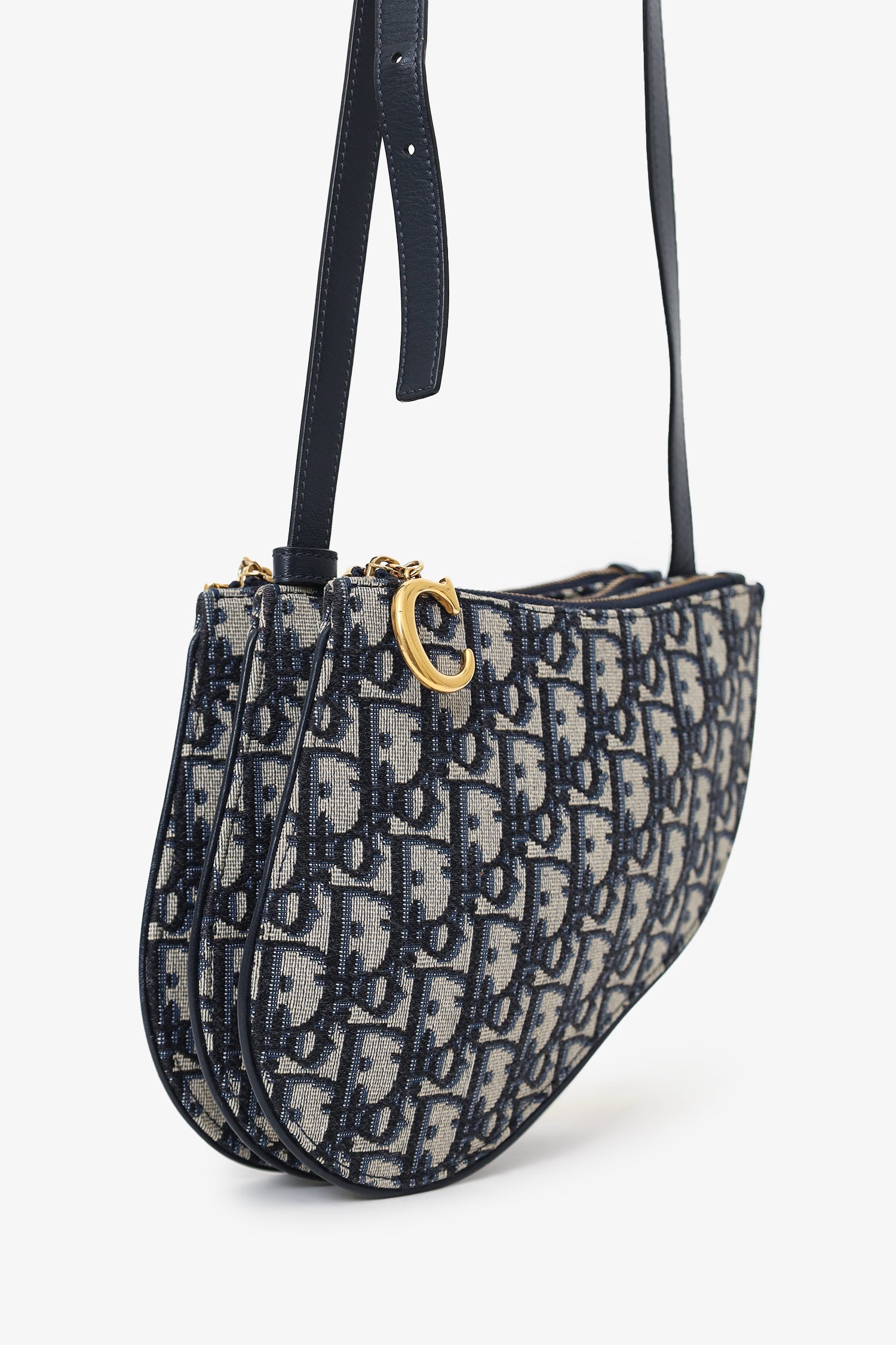 Christian DOR Oblique Canvas Saddle Triple Zip Crossbody bag