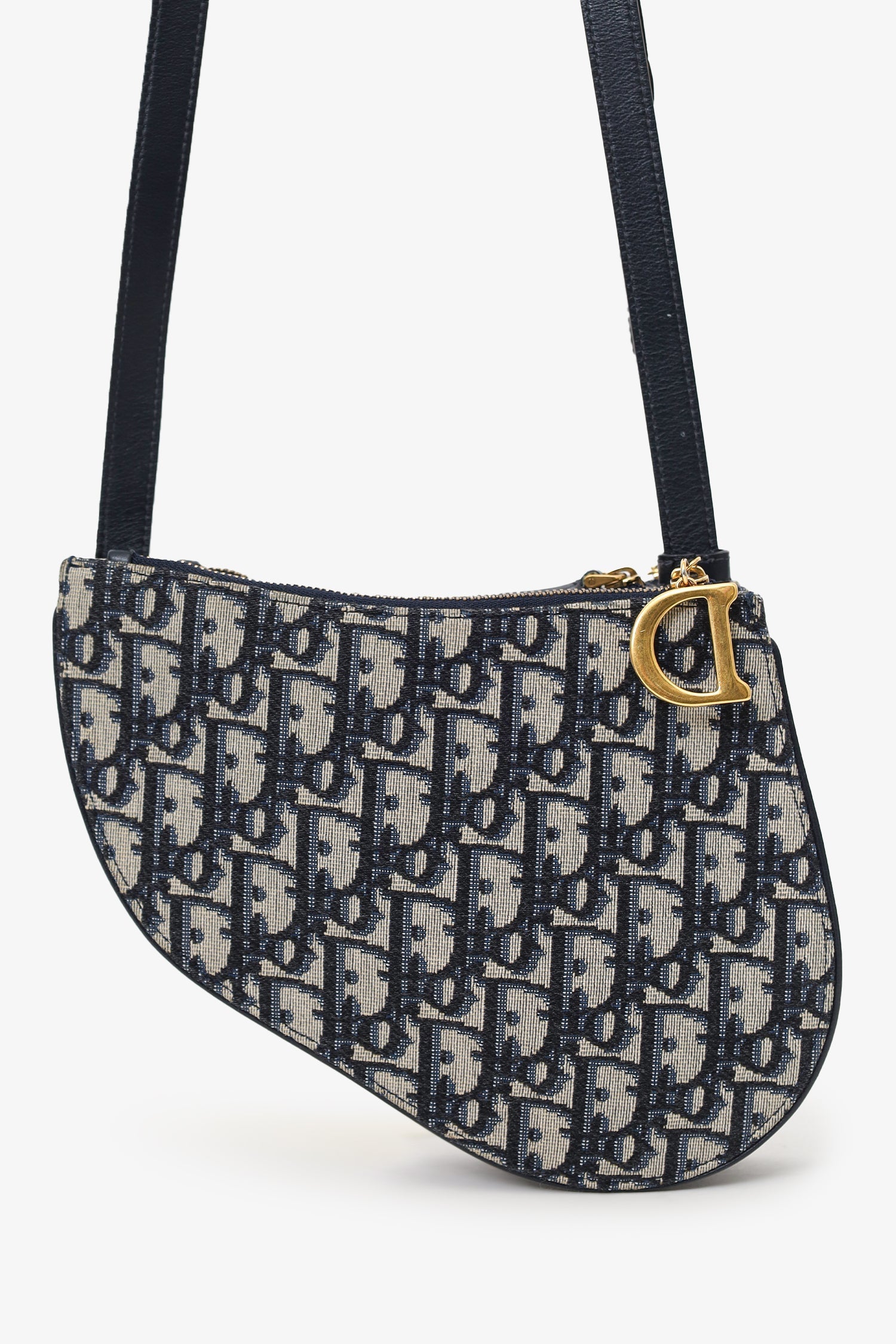 Christian DOR Oblique Canvas Saddle Triple Zip Crossbody bag
