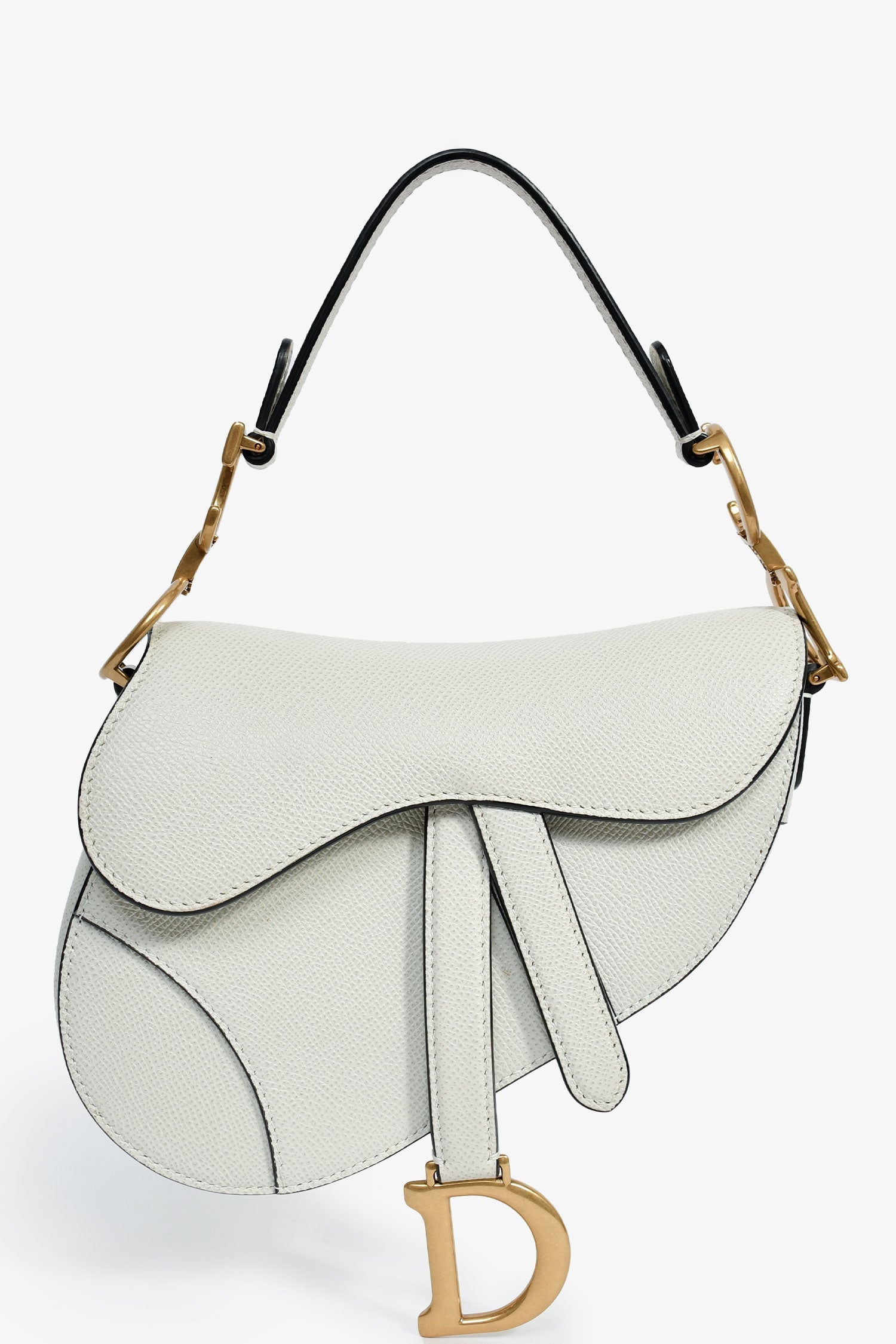 Christian DOR White Grained Leather Mini Saddle Bag