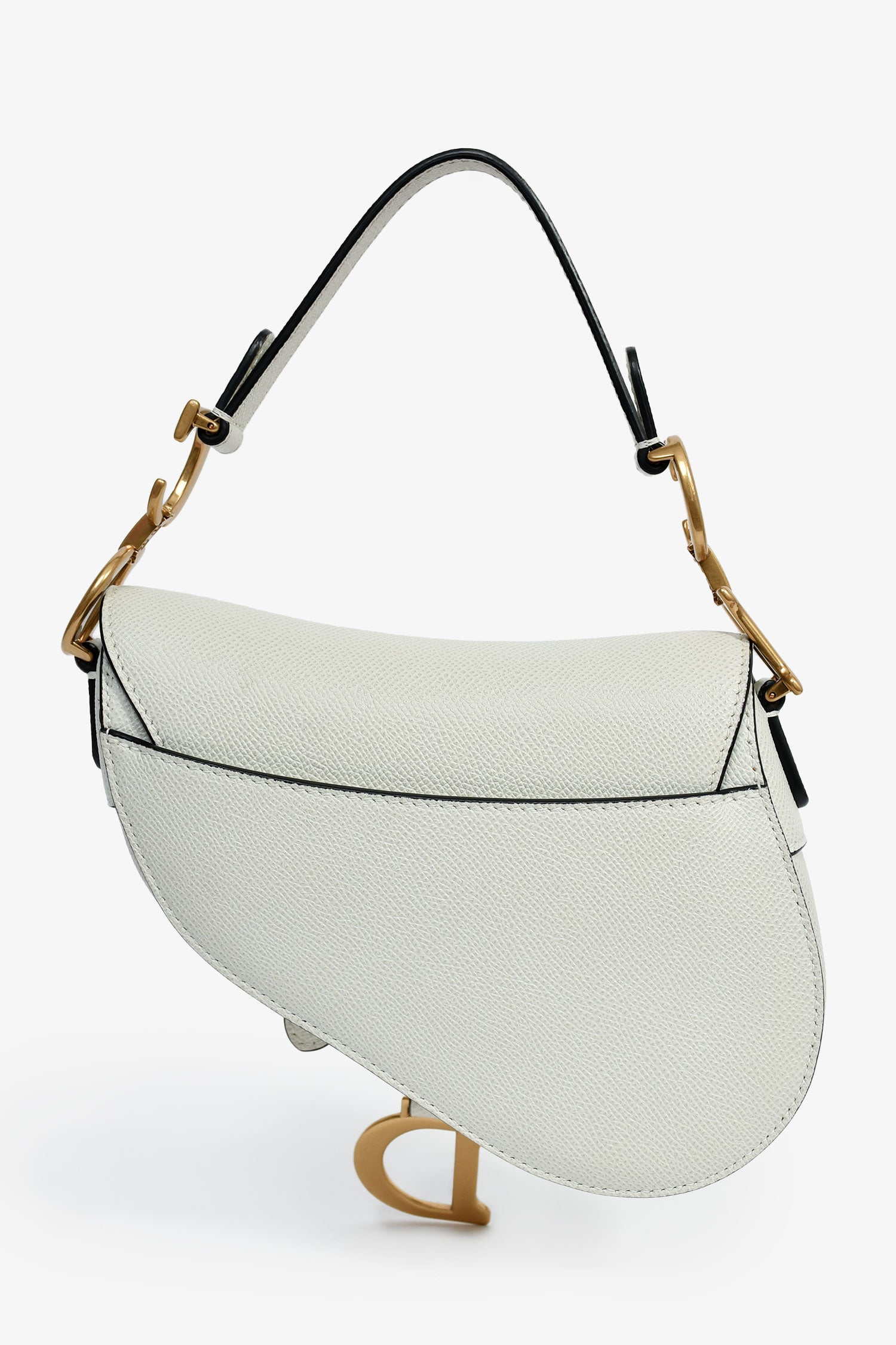 Christian DOR White Grained Leather Mini Saddle Bag