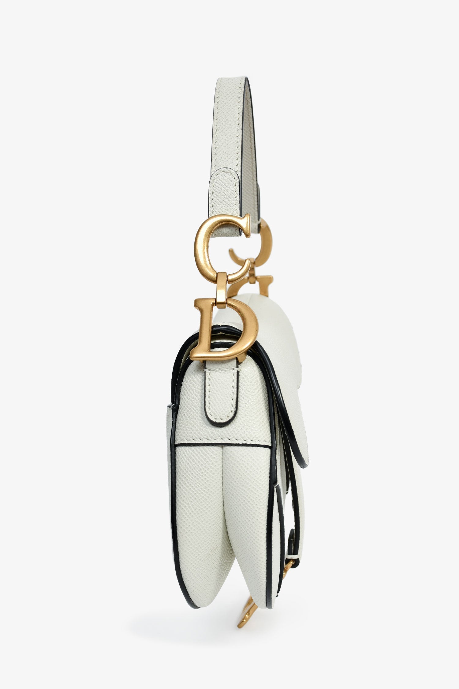 Christian DOR White Grained Leather Mini Saddle Bag
