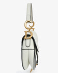 Christian DOR White Grained Leather Mini Saddle Bag
