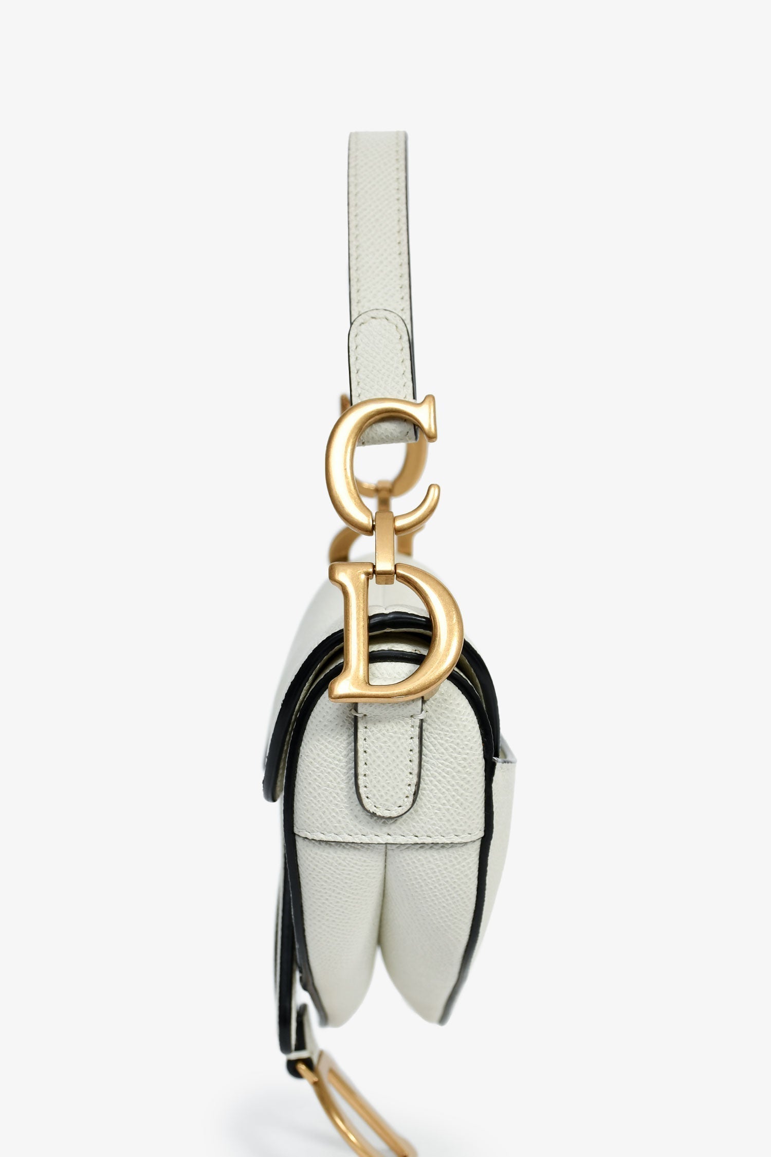 Christian DOR White Grained Leather Mini Saddle Bag